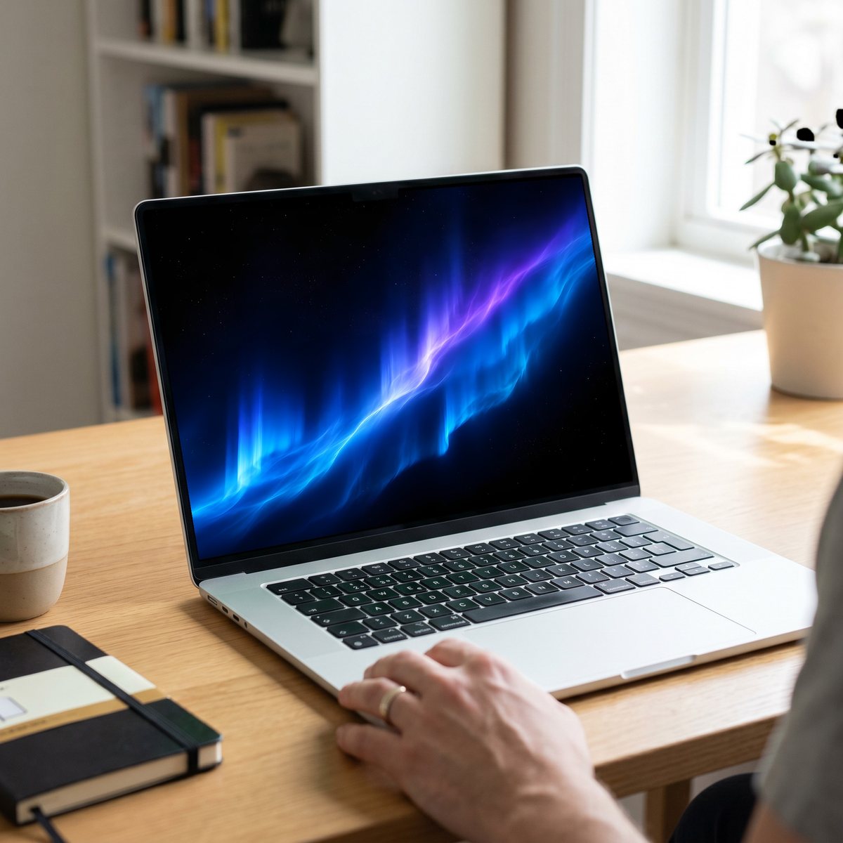 Aurora wallpaper on a MacBook