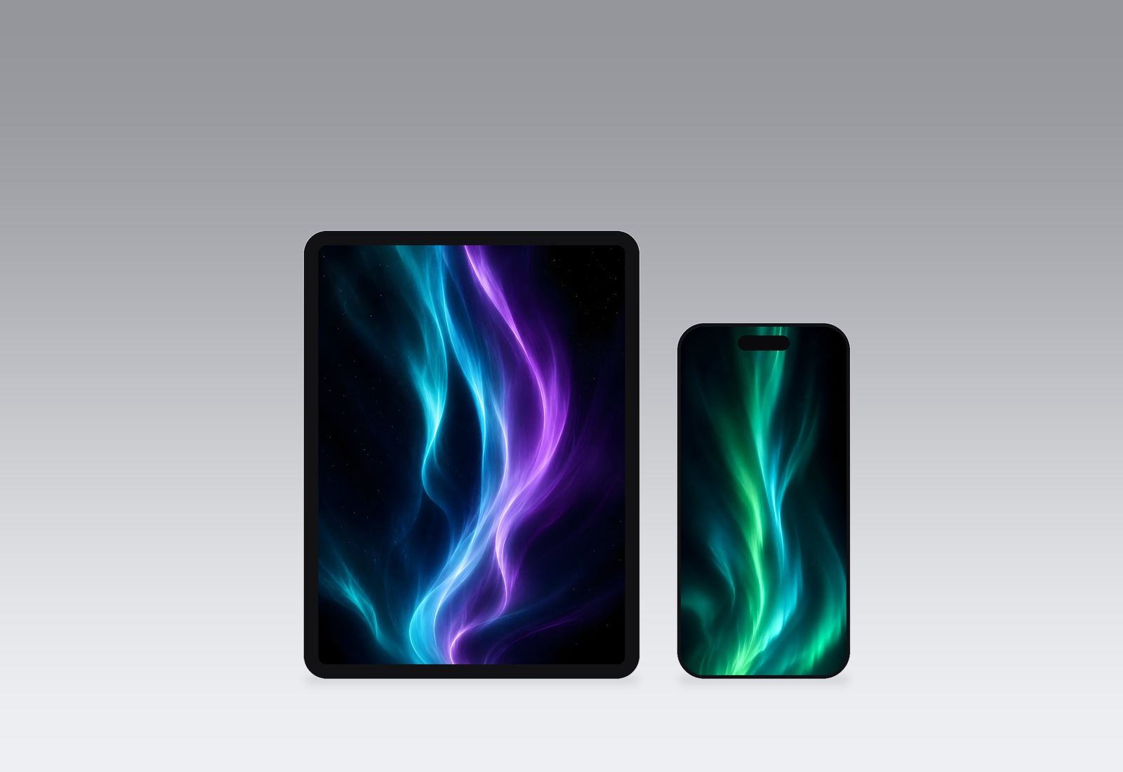 Aurora wallpapers on an iPad and iPhone