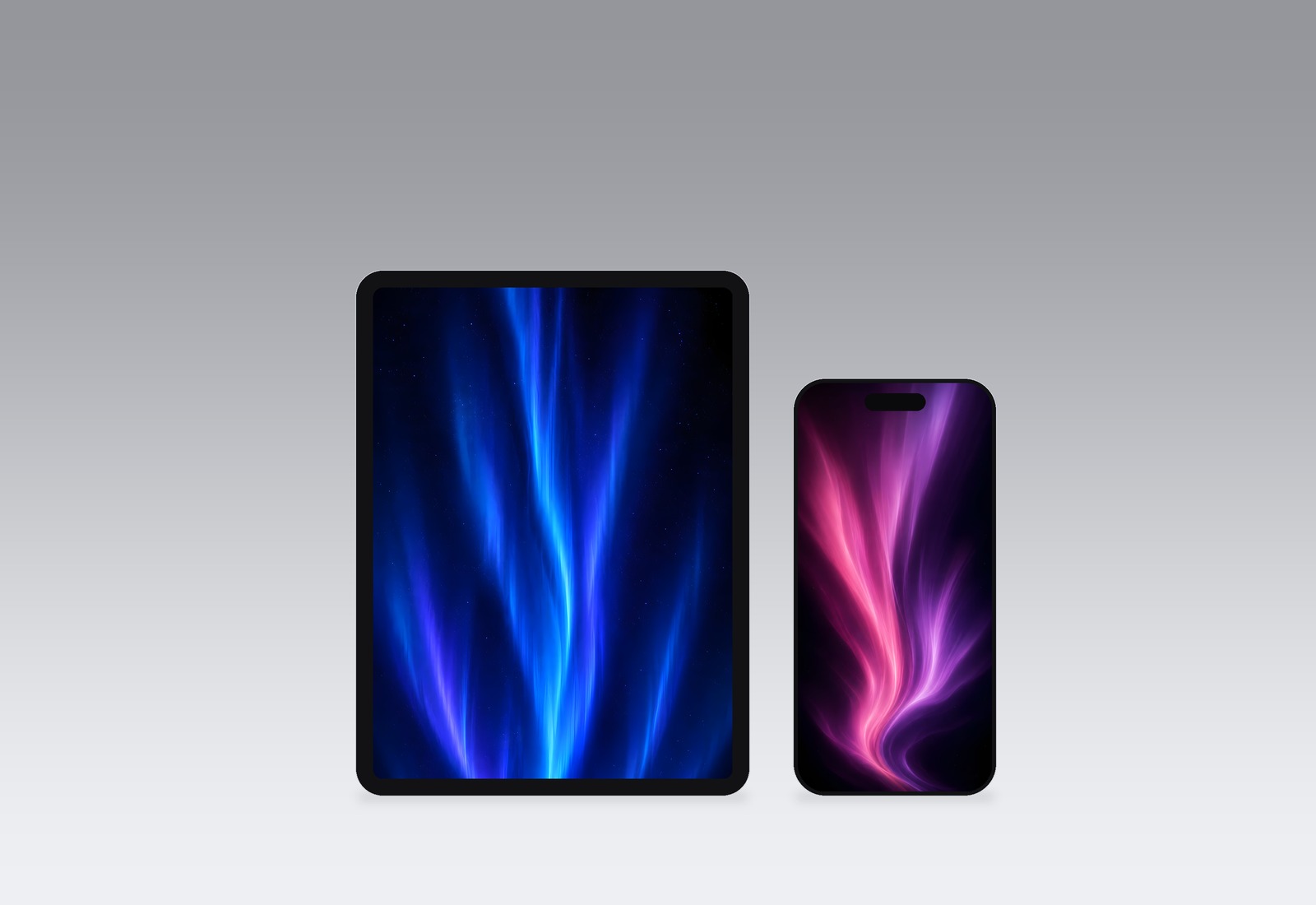Aurora wallpapers on an iPad and iPhone, second colourway