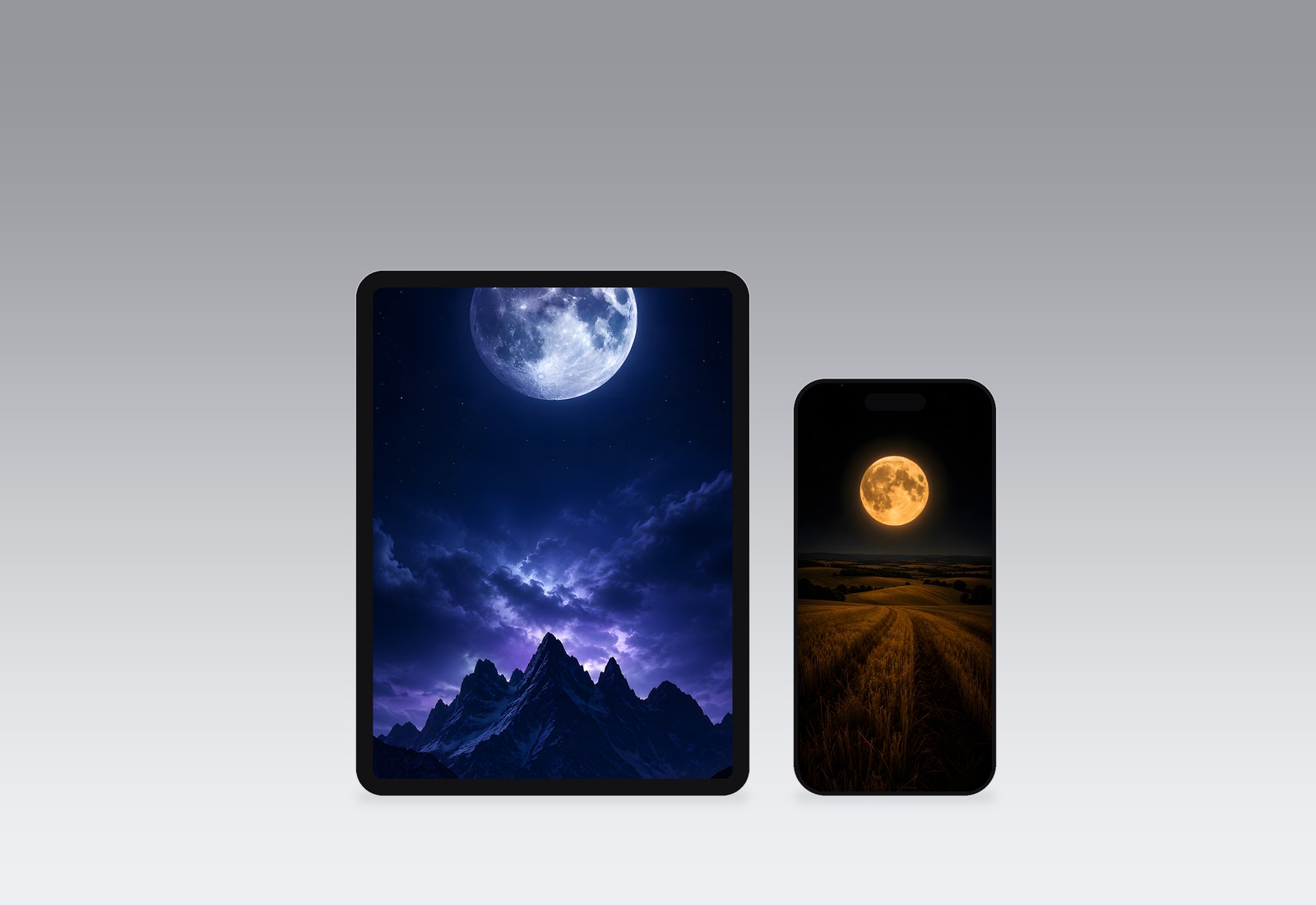 Full Moon wallpapers on an iPad and iPhone, second scene