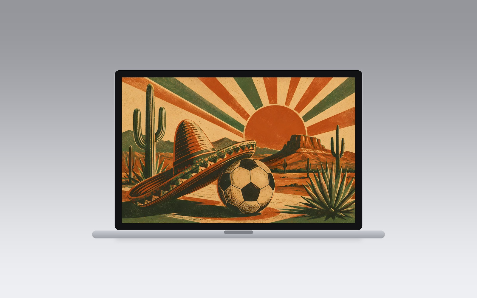 Retro Kickoff wallpaper on a MacBook, second design