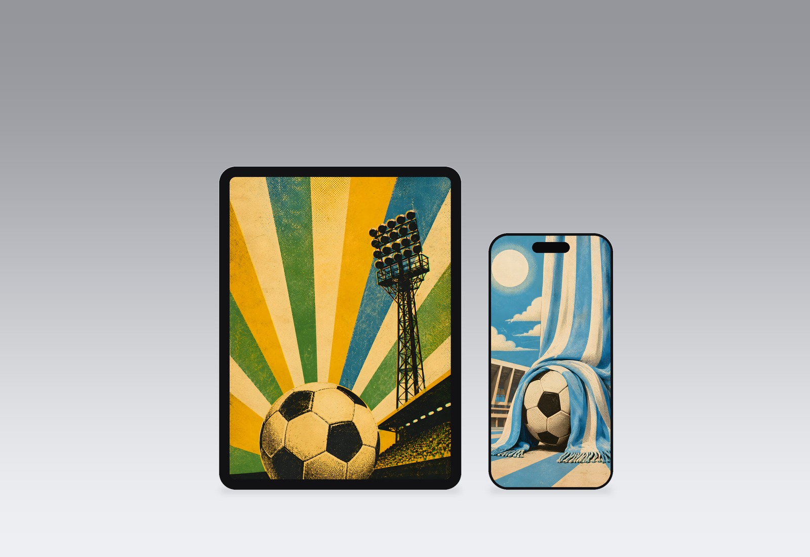 Retro Kickoff wallpapers on an iPad and iPhone