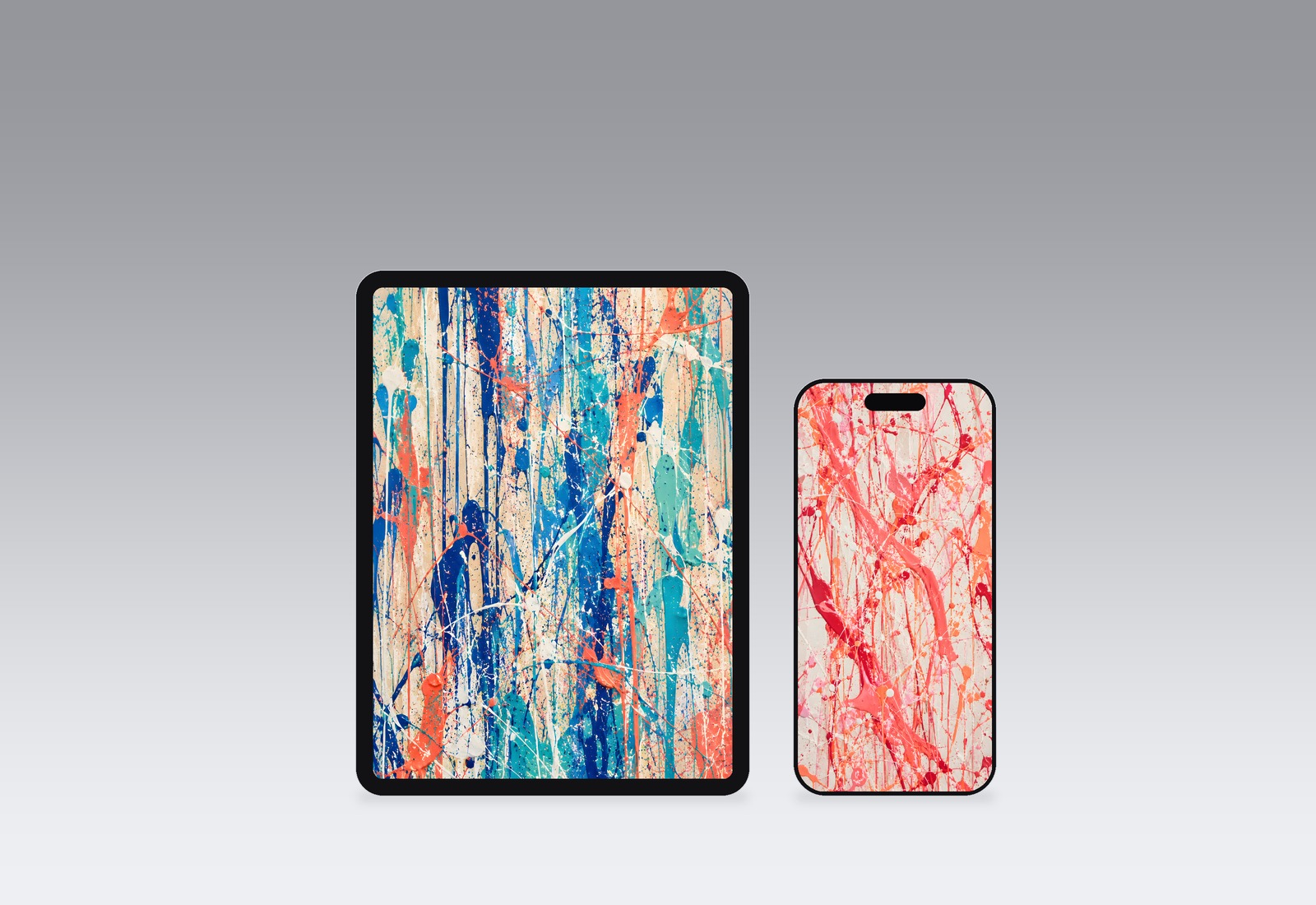 Splatter wallpapers on an iPad and iPhone