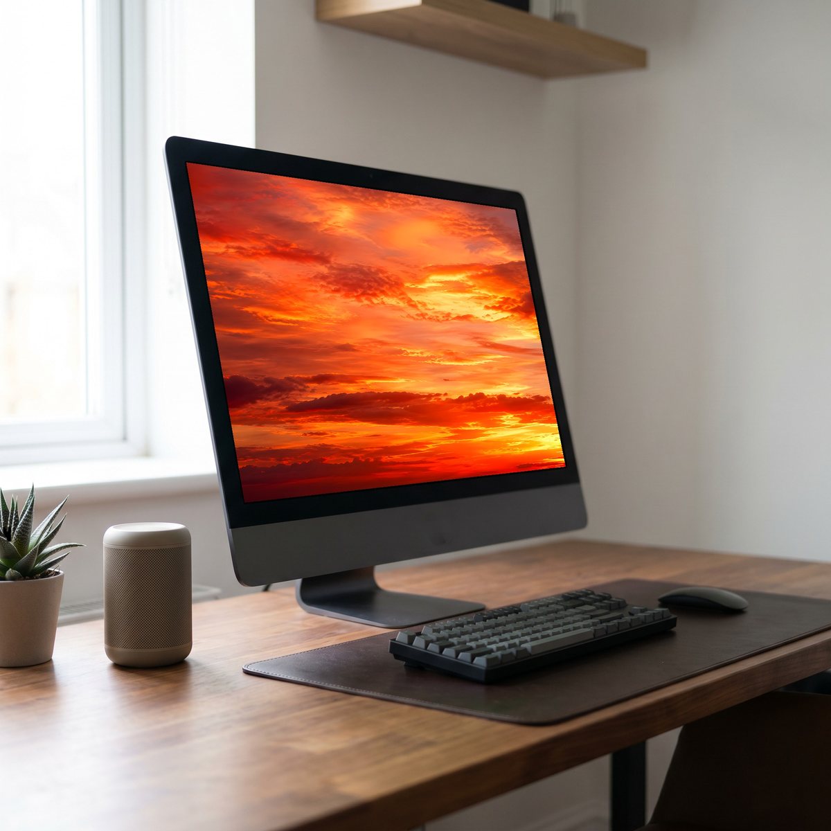 Sunset wallpaper on a desktop monitor