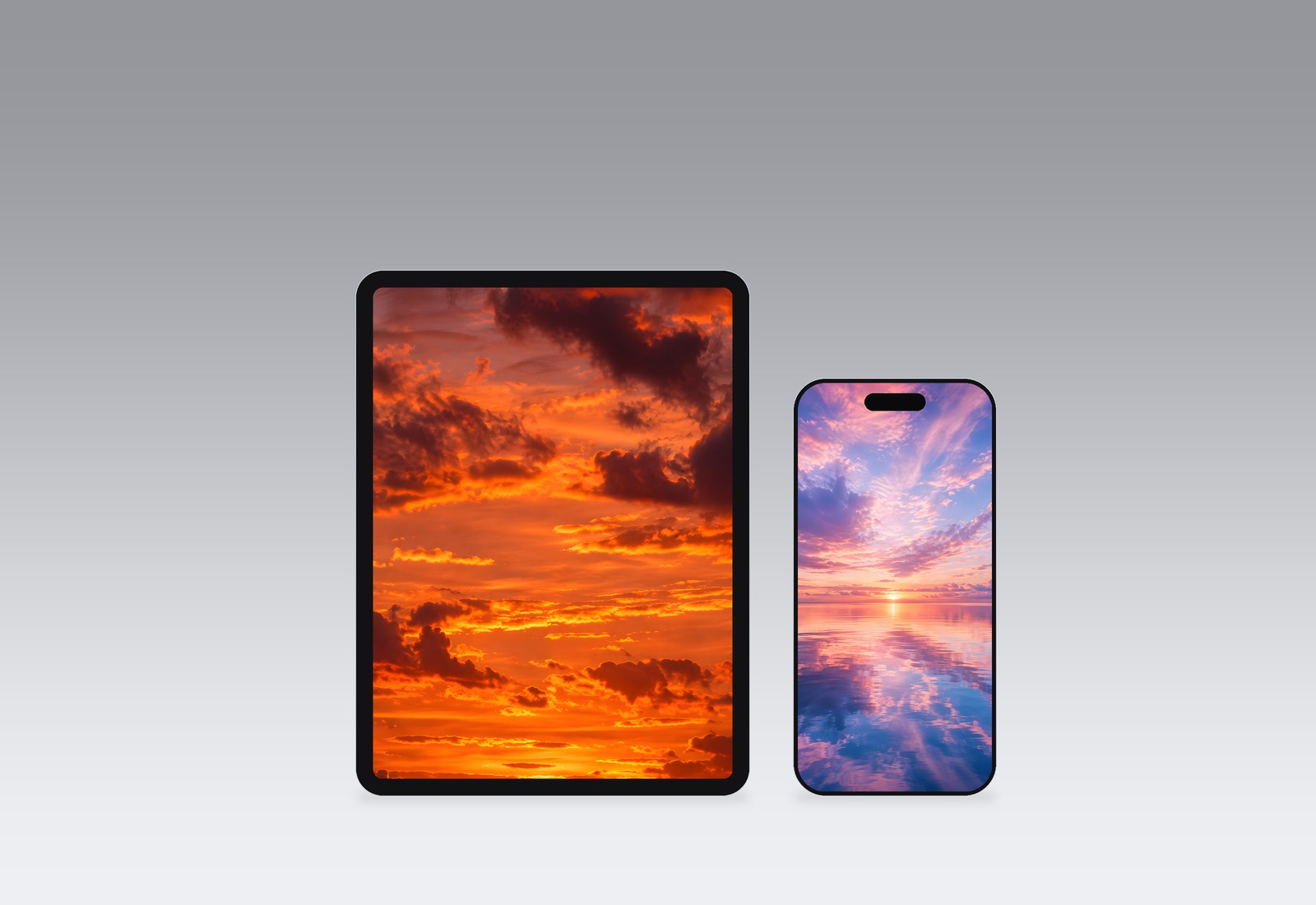 Sunset wallpapers on an iPad and iPhone